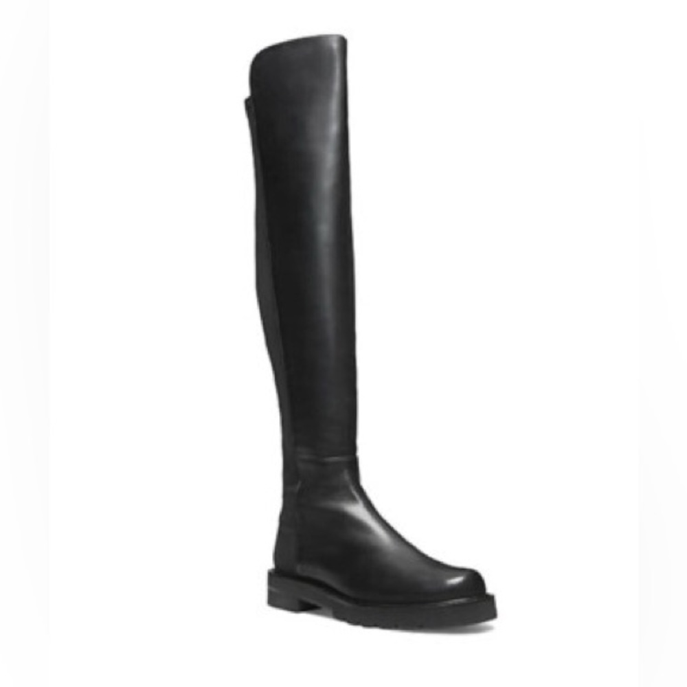 Stuart Weitzman 5050 Lift Over The Knee Boot Black Leather Stretch Classic 6.5